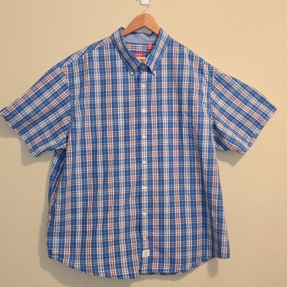 Izod Casual Blue and White Plaid Button Down Shirt